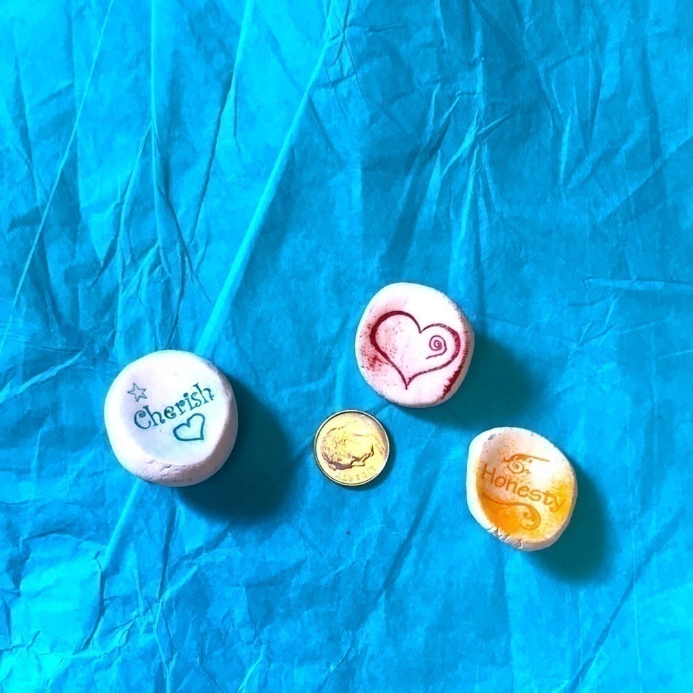Clay Worry Stones-Cherish/heart/Honesty